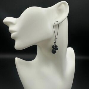 Handmade Black Crystal Dangle Drop Earrings Ear Wire Boho Style Fashion Jewelry